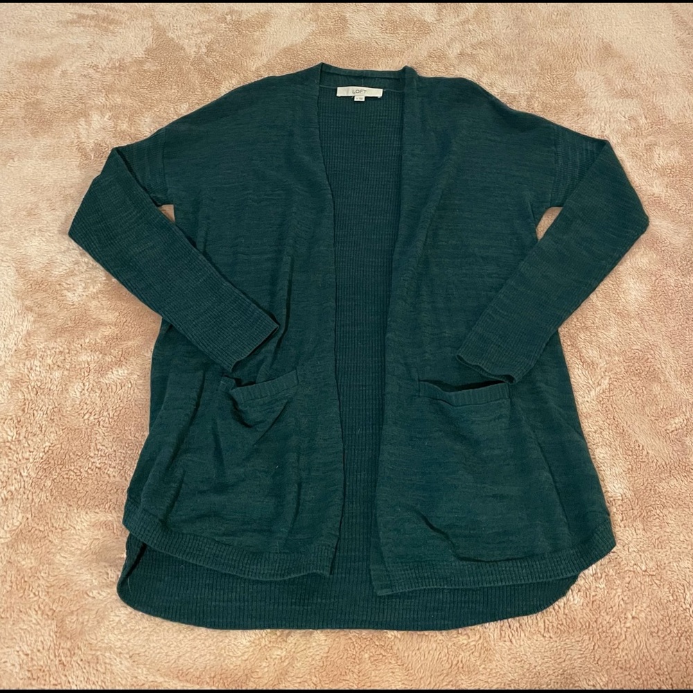 LOFT dark green open cardigan sweater